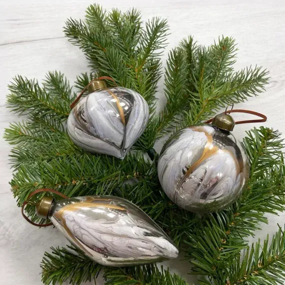 Набор стеклянных украшений Акварель 80 мм., 12 шт., бежевый с золотом, Christmas DeLuxe (87206)