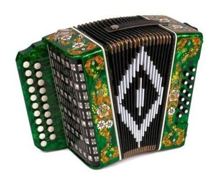 ГАРМОНЬ "ЧАЙКА" (S48/1ХL, 21х12), ЦВЕТ ЗЕЛЁНЫЙ, РОСПИСЬ "ПАЛЕХ"