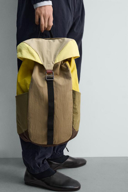 ZARA РЮКЗАК ИЗ ТЕХНИЧЕСКОЙ ТКАНИ С КОЖАНЫМИ ДЕТАЛЯМИ, РАЗНОЦВЕТНЫЙ