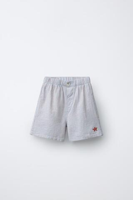 ZARA ШОРТЫ В ПОЛОСКУ С ВЫШИВКОЙ, ПАСТЕЛЬНО-СИНИЙ