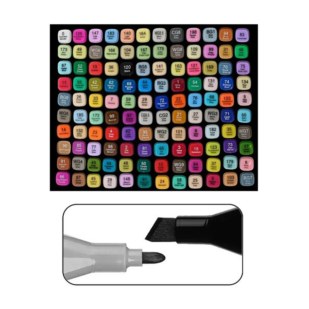 Маркер для скетчинга, двусторонние, Basir, четырехгранные, спиртовые, 120 шт