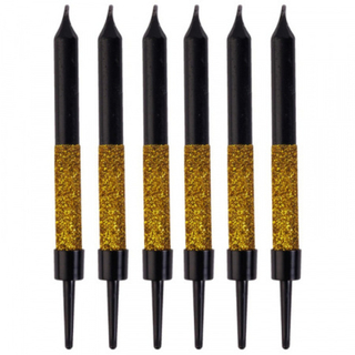Веселая затея Свечи для торта 8см Глиттер черные золото /6 шт