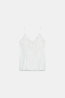 ZARA ОБЪЕМНЫЙ ТОП С ВЫШИВКОЙ — ZW COLLECTION, ЖЕЛТОВАТО-БЕЛЫЙ