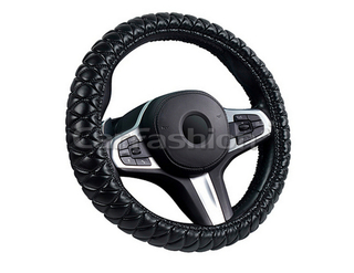 Оплетка на руль круглая CarFashion -XL- «VERSAL» 31679 - Экокожа - черный/шов черный