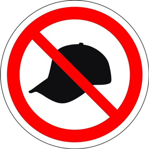 Знак "Вход в головных уборках запрещен"