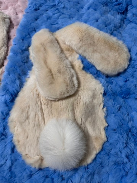 Вязаный детский плед из натурального меха рекс "Зайчик" 120х80 см (голубой)