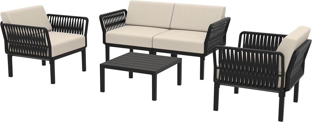 Кресло пластиковое с подушками Siesta Contract Portofino Lounge, черный, бежевый