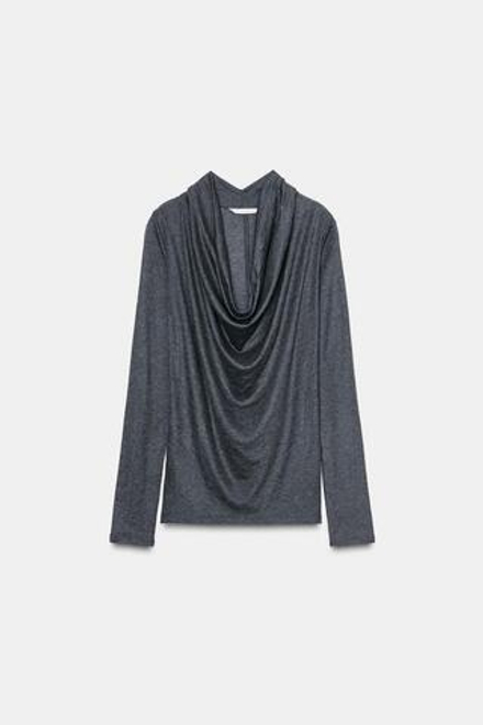 ZARA ФУТБОЛКА С ДРАПИРОВКОЙ, МАРЕНГО МЕЛАНЖ