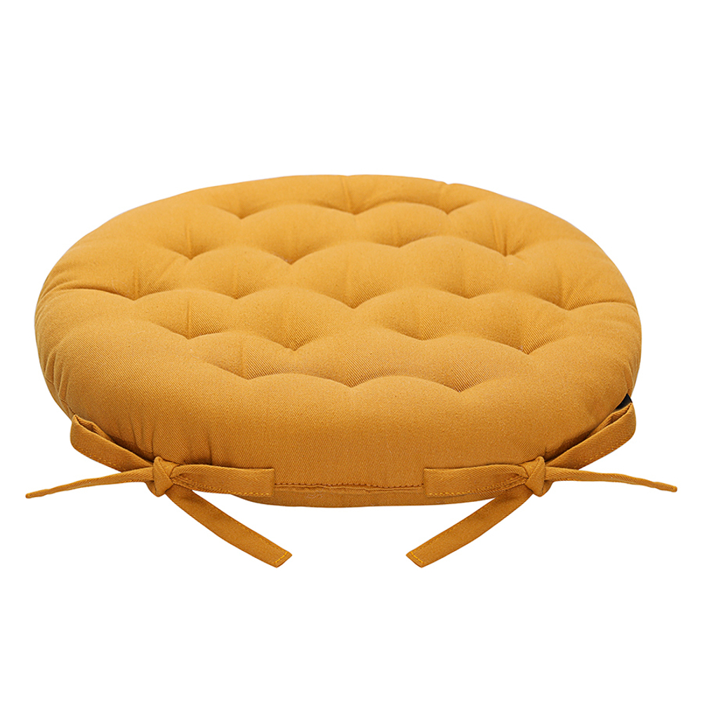 Подушка на стул круглая из хлопка цвета карри из коллекции essential, 35 см