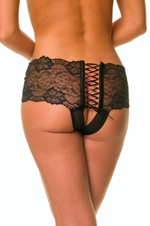 Женские кружевные трусики-слипы со шнуровкой сзади (Размер: L-XL) (Цвет: черный)
