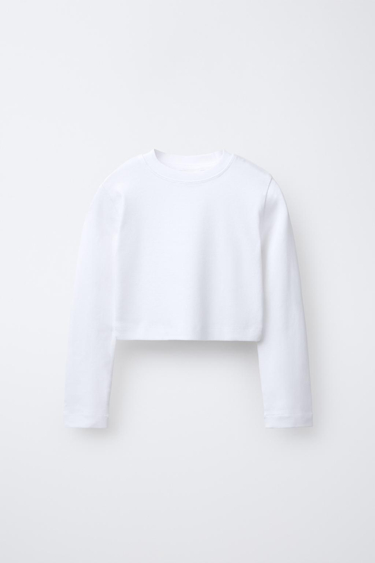 ZARA БАЗОВАЯ УКОРОЧЕННАЯ ФУТБОЛКА, БЕЛЫЙ