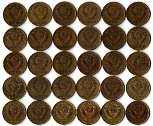 Набор 2 копейки СССР 1961,62,63,66,67,68,69,70,71,72,73,74,75,76,77,78,79,80,81,82,83,84,85,86,87,88,89,90,91М,91Л гг. (30 монет) VF