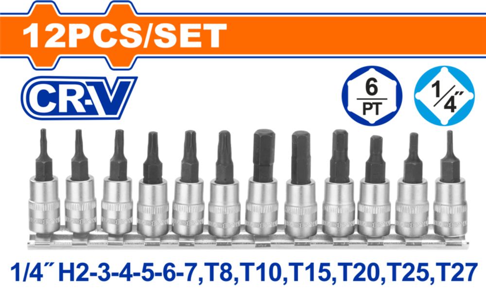 Набор торцевых головок 1/4" 12 шт (10/40) WADFOW WST2414