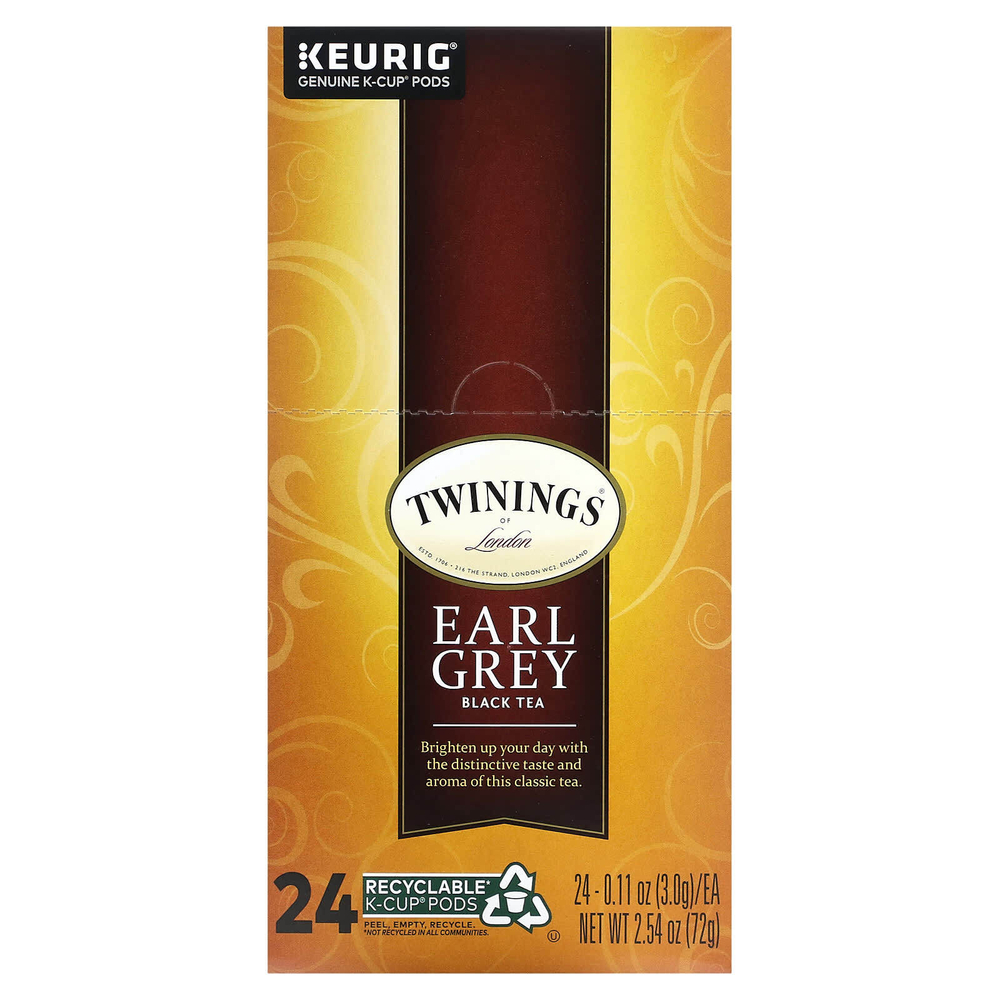 Twinings, Черный чай Earl Grey, 24 K-чашки, по 3 г (0,11 унции)