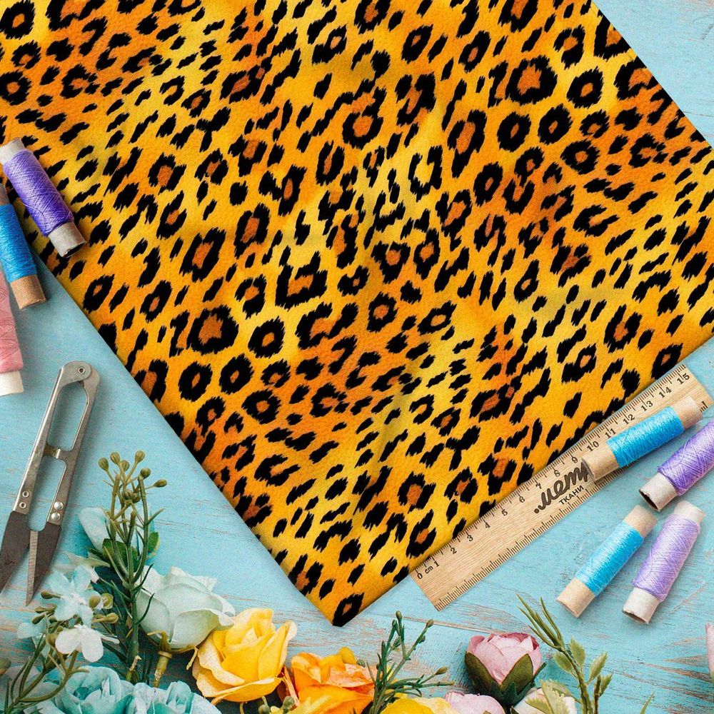 Ткань премиум атлас звериный леопардовый принт