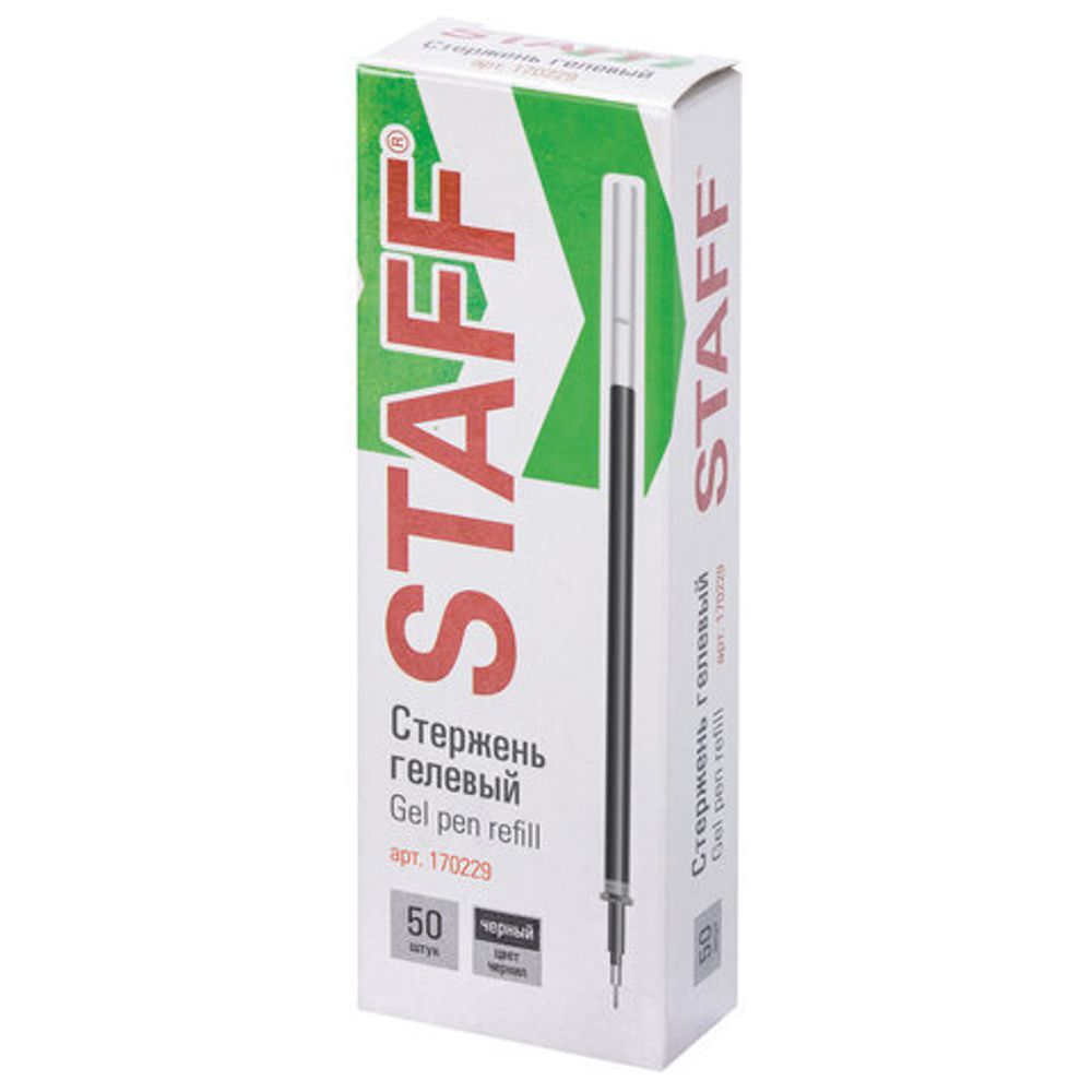 Стержень гелевый STAFF "Basic" GPR-229, 135 мм, ЧЕРНЫЙ, игольчатый узел 0,5 мм, линия 0,35 мм, 170229