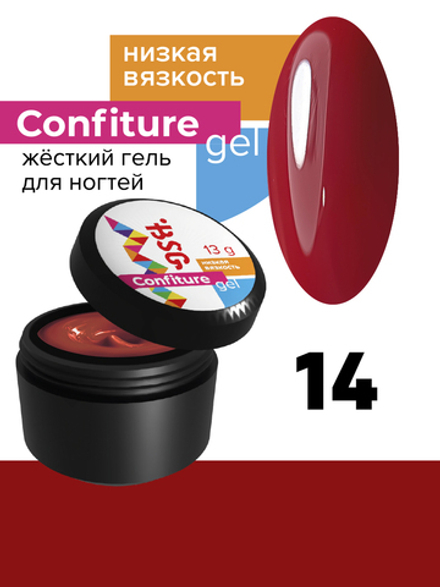 Жёсткий гель для наращивания Confiture №14 НИЗКАЯ ВЯЗКОСТЬ - Тёмно-алый (13 г)