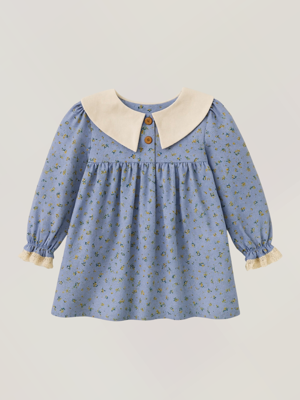 Платье с воротником в цветочек, Голубой