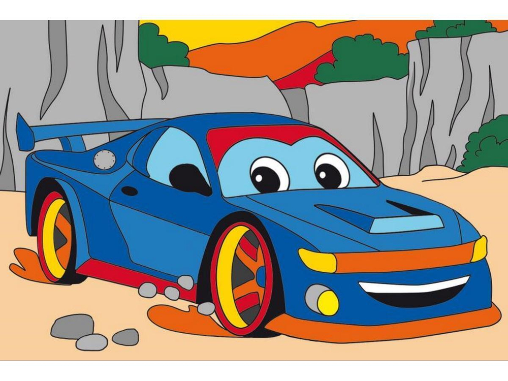 Холст мини 10х15 см по номерам. "Синий спорткар" (Арт. ХК-7838)