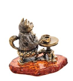 Народные промыслы AM-3057 Фигурка «Кот за чашечкой кофе» (латунь, янтарь)