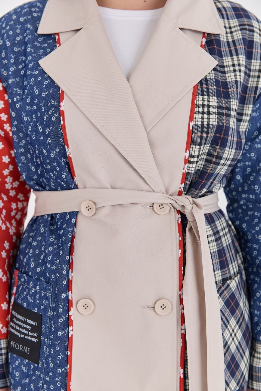 Двусторонний комбинированный тренч с кантом, молочный