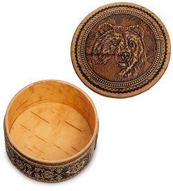 BST-208 Шкатулка из бересты круглая «Животные»