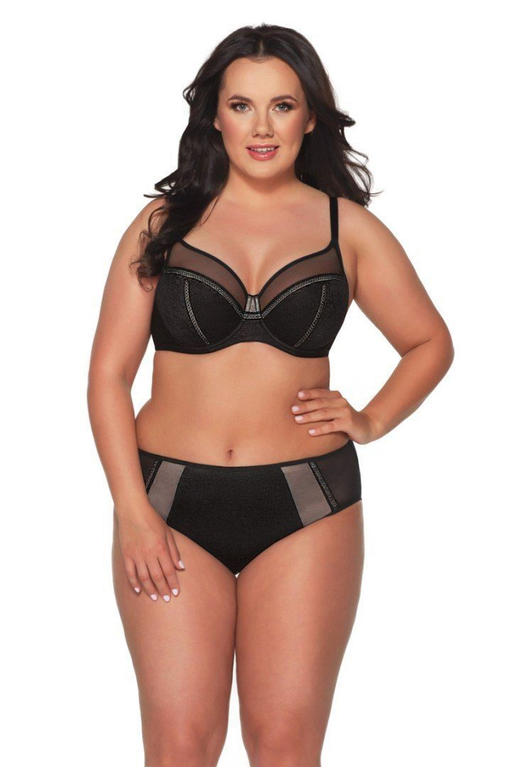 Бюстгальтер с мягкими чашками и серебристым декором (Размер: 95C) (Цвет: черный)