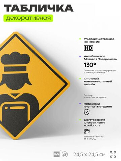 Табличка декоративная "Повар" на дверь и стену, информационная, декоративный знак, 24,5х24,5 см, пластиковая, Айдентика Технолоджи