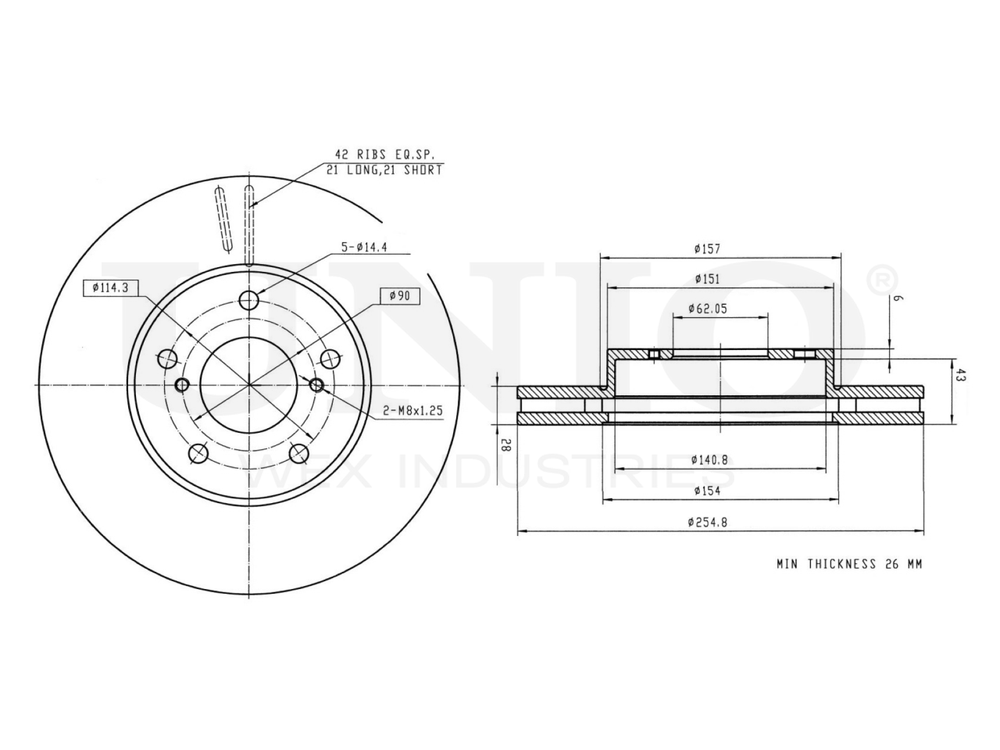 Диск тормозной передний UNIO BRD-20442