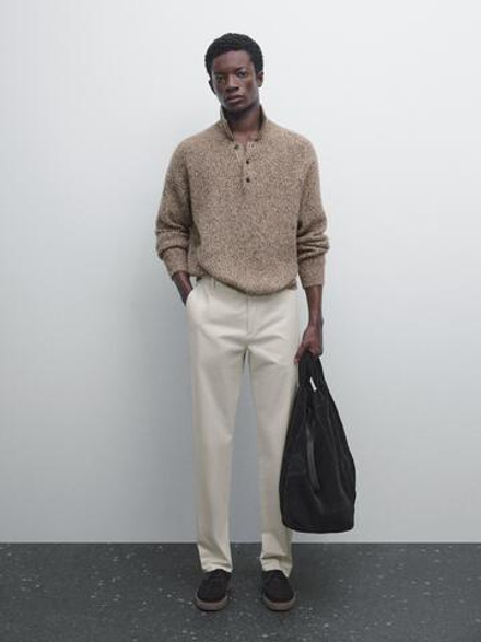 Massimo Dutti Зауженные брюки из хлопковой смесовой ткани, песочный