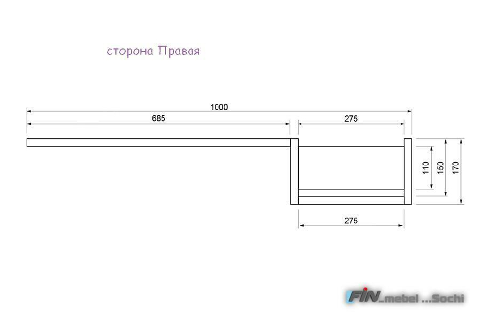 арт. 5076 ДУБ Полка с нишей "Wallstreet" правая/левая 1000х 170х 200