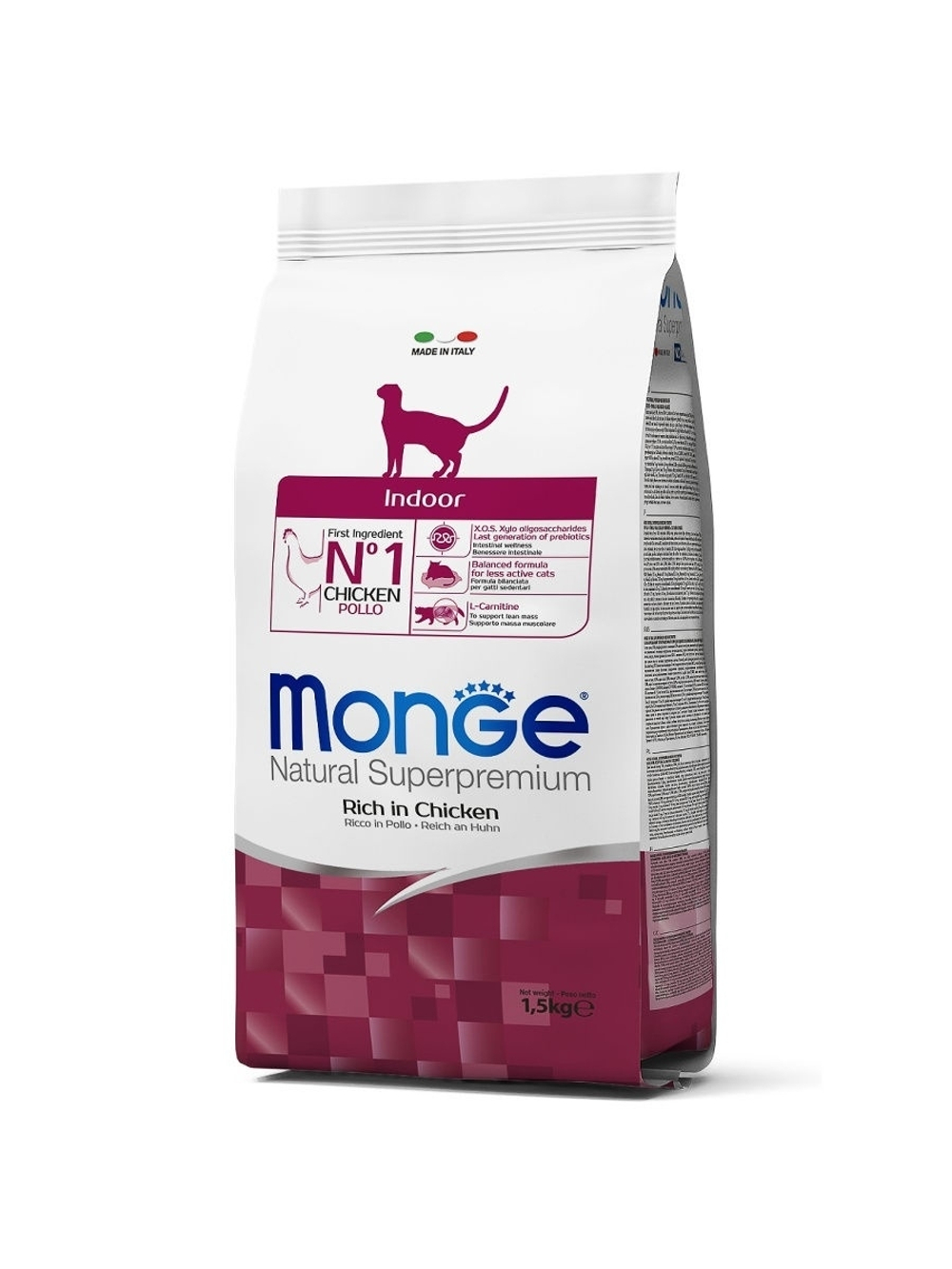 Сухой корм Monge Indoor для кошек живущих в помещении, курица, 1.5 кг