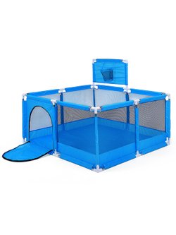 Манеж детский квадратный с баскетбольным кольцом (128*128*65) цвет синий (М10-2)