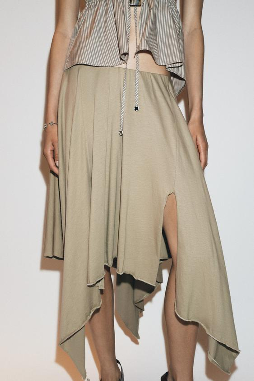 ZARA ЮБКА МИДИ АСИММЕТРИЧНОГО КРОЯ, СВЕТЛЫЙ ХАКИ