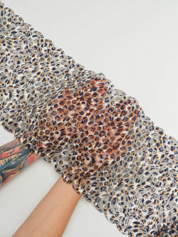 Эластичное кружево леопард белый с оранжевым, серым и темно-синим ширина 22 см