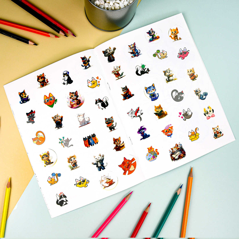 Книжка-раскраска для детей. Серия «Раскраски А5 с наклейками» КОТЫ