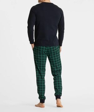 Пижама мужская с длинным рукавом и брюками Atlantic NMP-361/08, темно-синий + зеленый