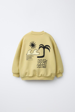 ZARA ТОЛСТОВКА С ПРИНТОМ «СЕРФИНГ», ЛИНЯЛЫЙ ЗЕЛЕНЫЙ