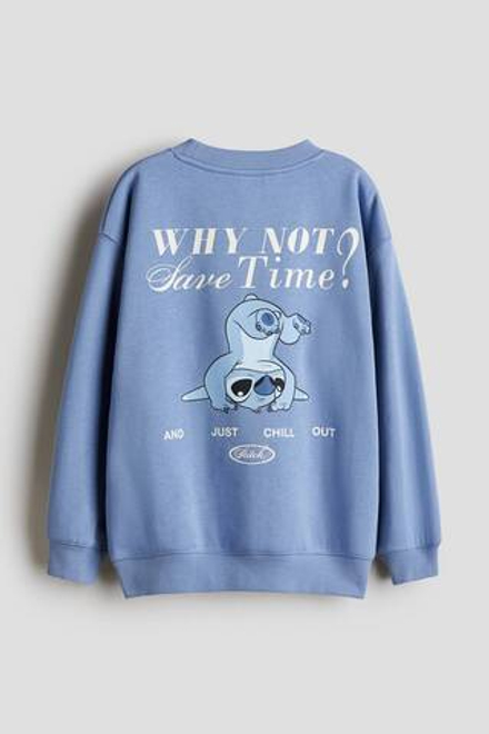H&M Толстовка оверсайз с принтом, синий