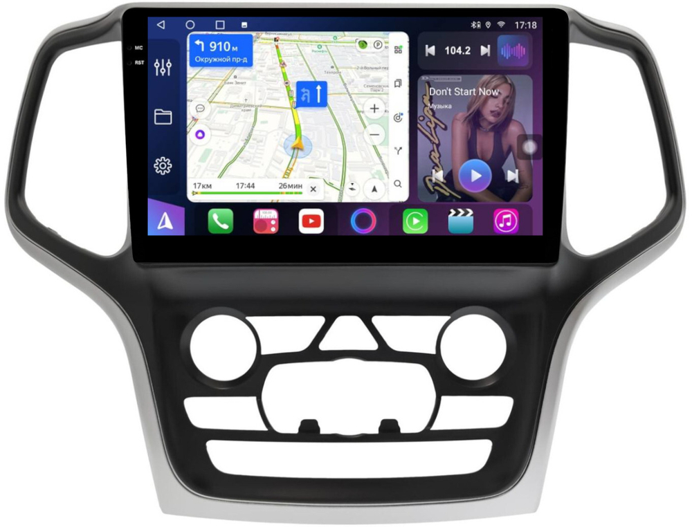 Магнитола для Jeep Grand Cherokee WK2 2013-2022 (взамен ШГУ 8.4", рамка большая) - FarCar 9564F4 монитор 9.5" QLED на Android 14, TS18, CarPlay, 4G SIM-слот