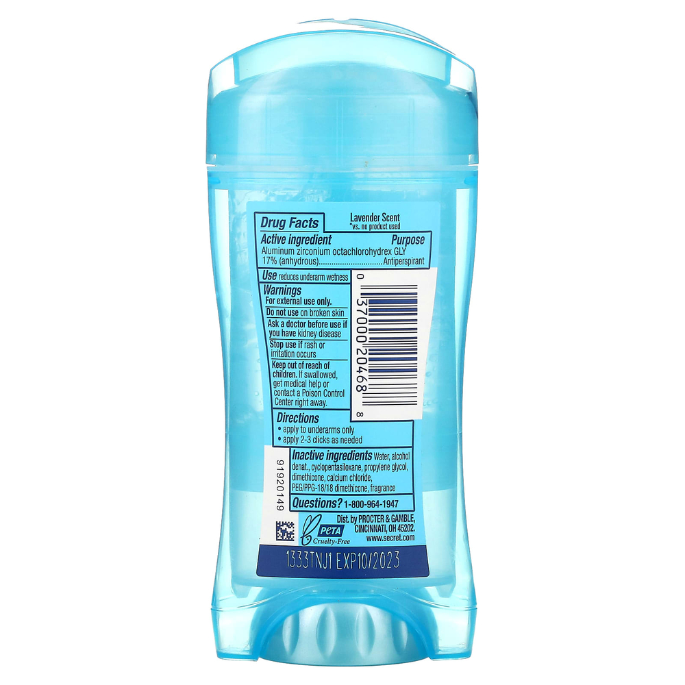 Secret, прозрачный гель-дезодорант, 48 часов, лаванда, 74 г (2,6 унции)
