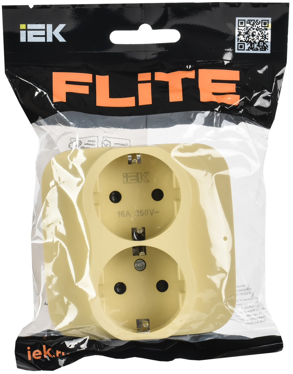 FLITE Розетка 2-местная с заземлением с защитными шторками безвинтовое крепление 16А РСш12-1-А-ФлН навахо IEK