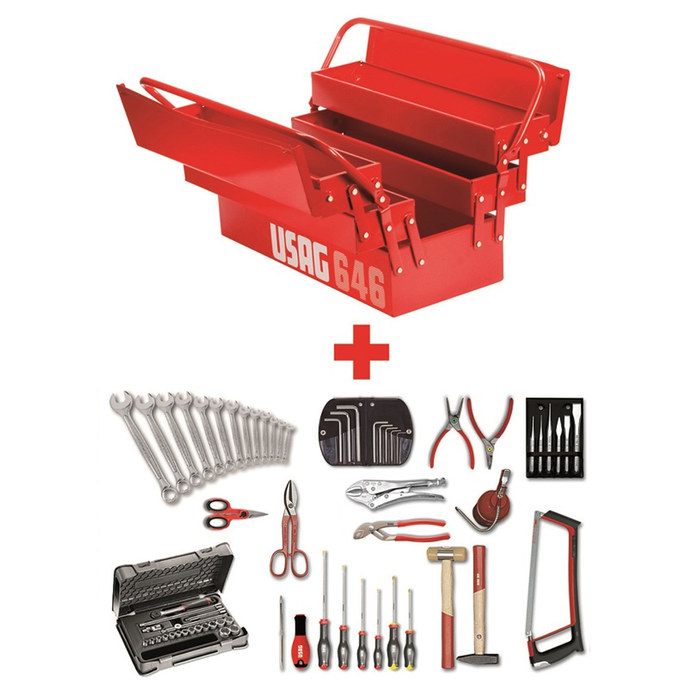646/5AP Металлический ящик с набором дюймового инструмента 496 AP2 (59 предметов), USAG (Италия)