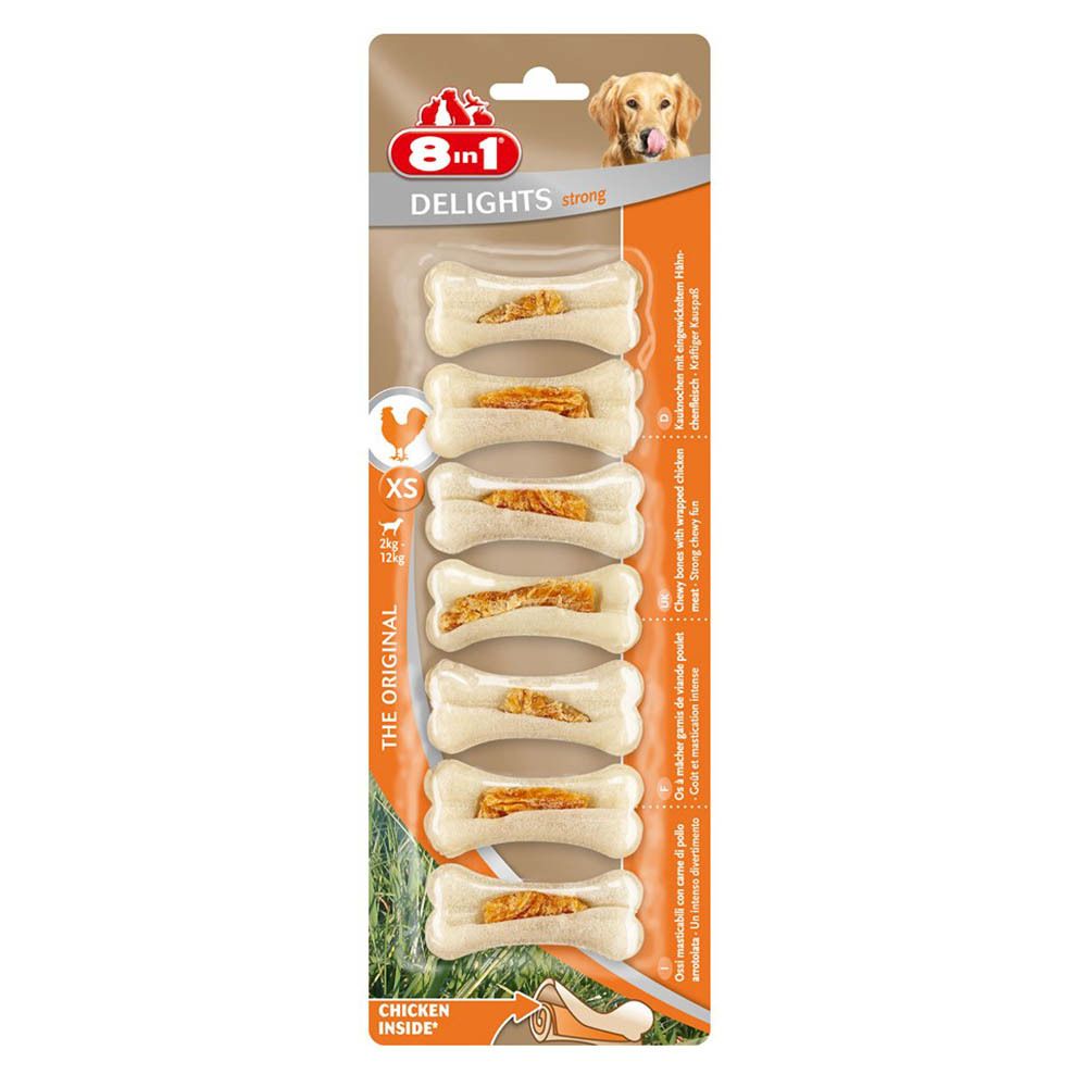 8in1 Delights Bones Strong XS 7х20г (курица) - косточки прессованные для мелких собак