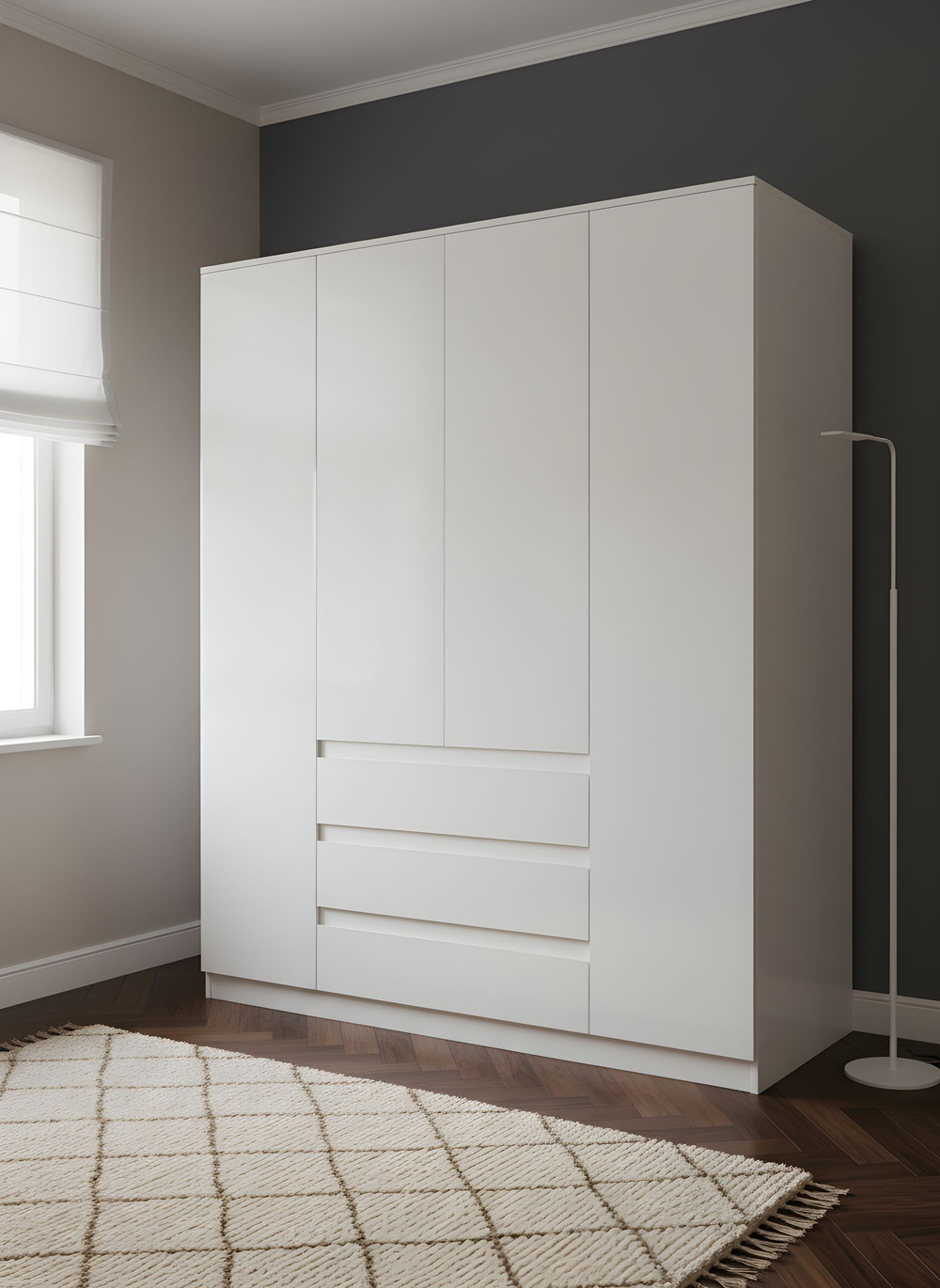 Шкаф 160х50х220, Марм, для одежды распашной 4 двери 3 ящика со штангой и полками, Dipriz