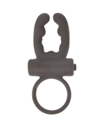 Чёрное эрекционное кольцо с вибрацией и рожками Sex Expert