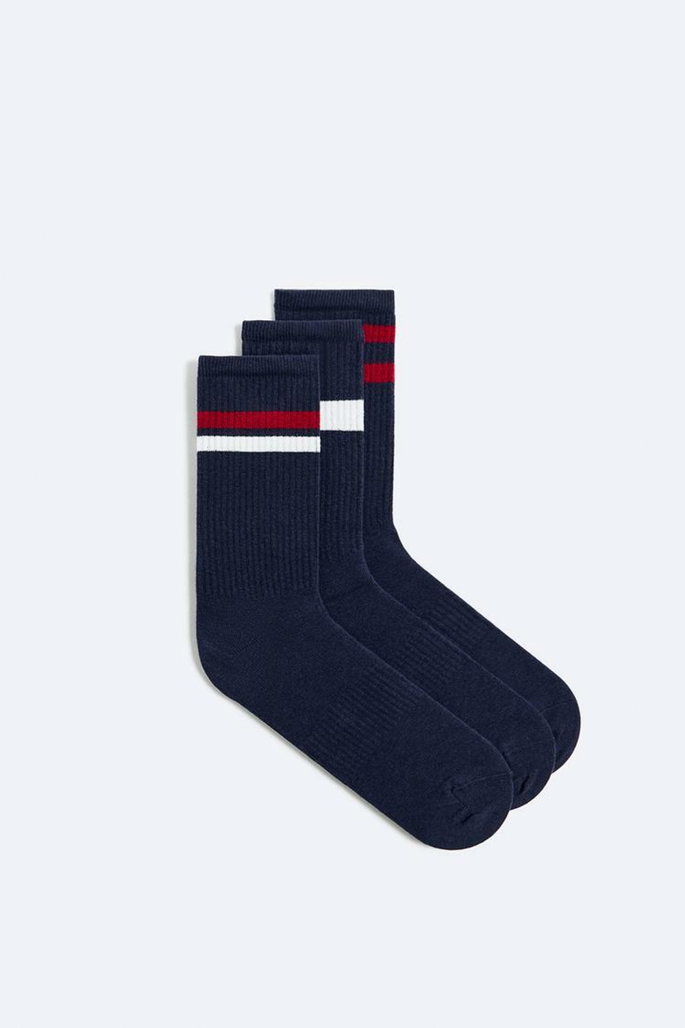 ZARA УПАКОВКА ИЗ 3 ПОЛОСАТЫХ НОСКОВ, ТЕМНО-СИНИЙ