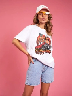 Футболка женская оверсайз белая с принтом лос анджелес