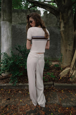 ZARA ТОП В СТИЛЕ РУСТИК В ПОЛОСКУ, ЭКРЮ