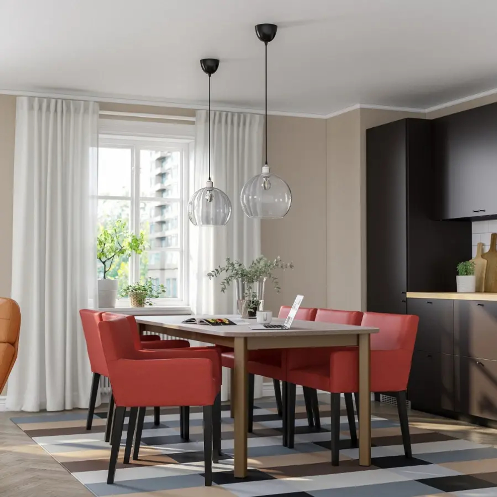 Стол и 6 стульев - STRANDTORP / MÅRENÄS IKEA/СТРАНДТОРП/МАРЕНЭС   ИКЕА, 205х95х75 см, коричневый/красный